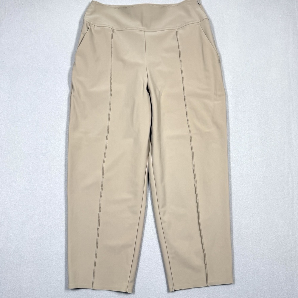 Athleta Pants Women 12 Tall Stellar Wide Crop Beige Barrel Leg Career Athleisure